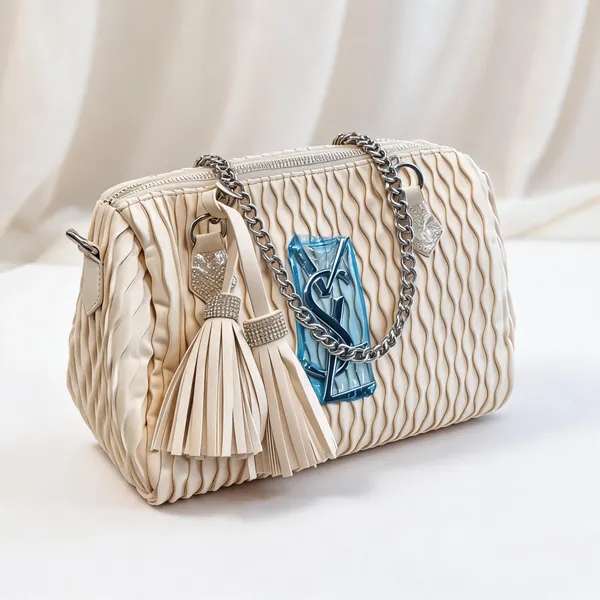 Cream_Textured_Chain_Handle_Handbag_for_Women