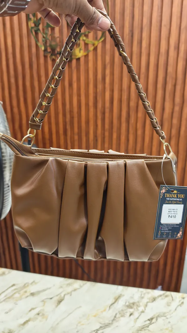 Brown_Leather-Look_Pleated_Shoulder_Bag_for_Women