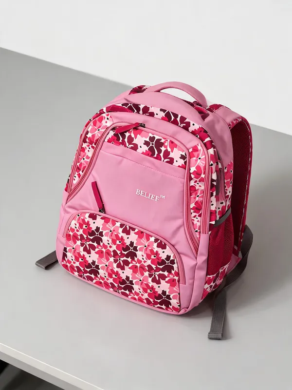 Pink_Floral_Print_Backpack_For_Girls