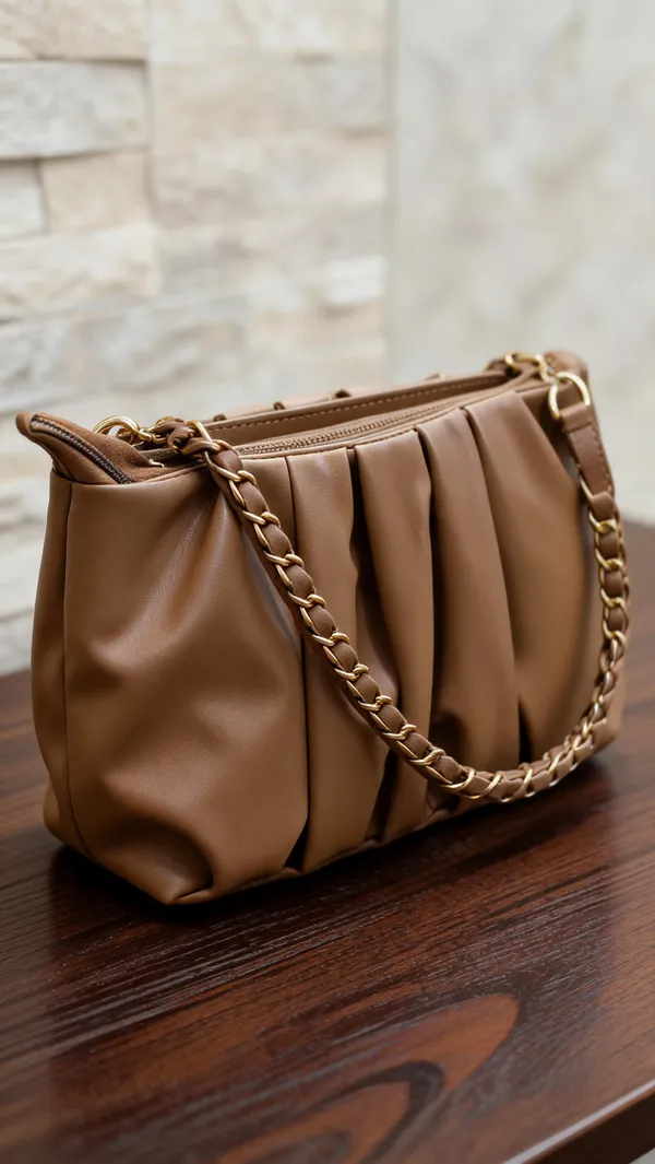Brown_Leather-Look_Pleated_Shoulder_Bag_for_Women