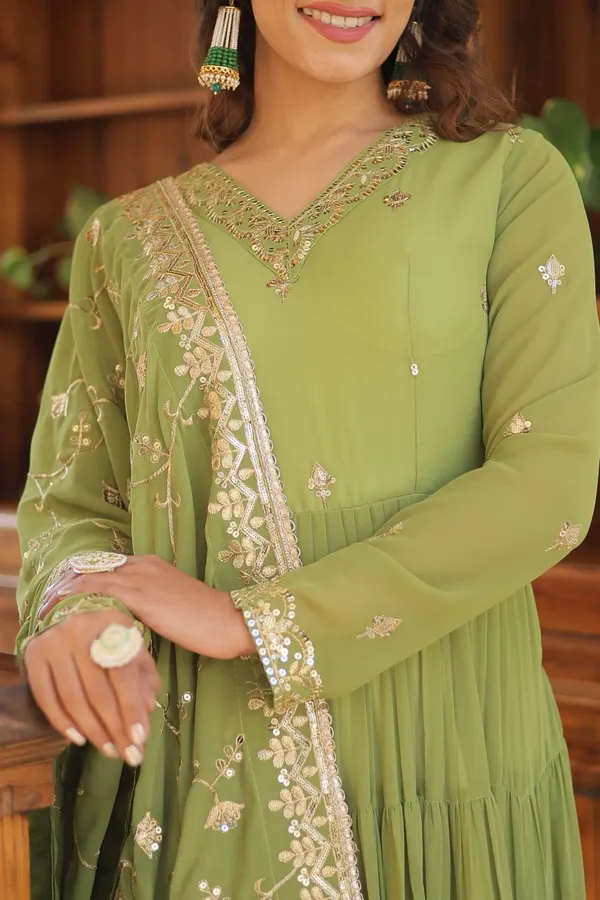 Green_Faux_Georgette_Designer_Gown_With_Sequined_Dupatta_Fully_Flared_Elegant_Ready_To_Wear_Set