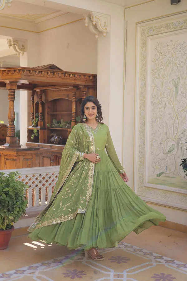 Green_Faux_Georgette_Designer_Gown_With_Sequined_Dupatta_Fully_Flared_Elegant_Ready_To_Wear_Set