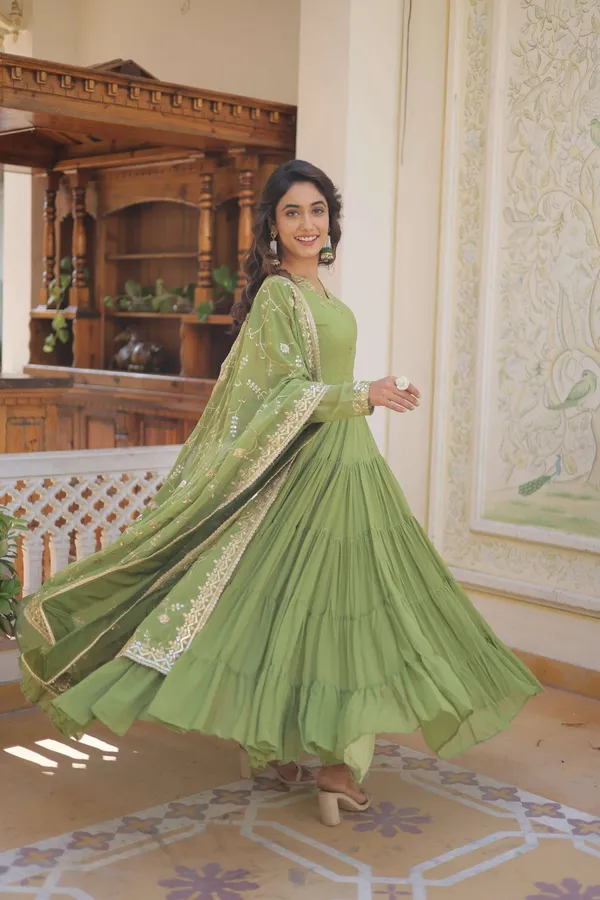 Green_Faux_Georgette_Designer_Gown_With_Sequined_Dupatta_Fully_Flared_Elegant_Ready_To_Wear_Set