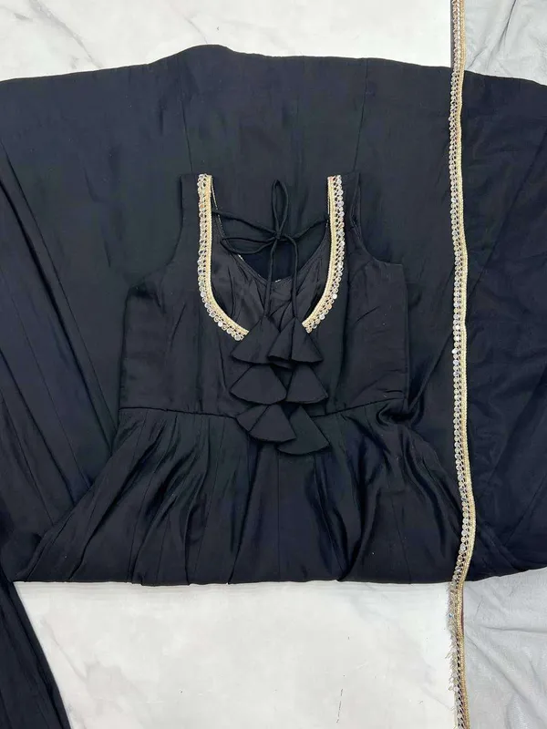 Womens_Pure_Romansilk_Chanderi_Anarkali_Kurti_With_Pant_Dupatta_Set