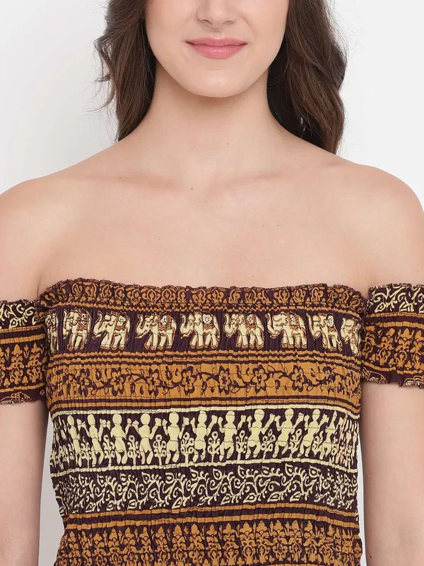 Women_S_Rayon_Printed_Off_Shoulder_Smocked_Crop_Top_Short_Sleeve_Casual_Styles_Tank_Top_Free_Size_Multi5