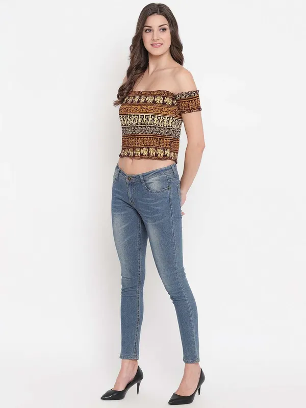 Women_S_Rayon_Printed_Off_Shoulder_Smocked_Crop_Top_Short_Sleeve_Casual_Styles_Tank_Top_Free_Size_Multi5