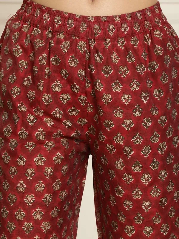 Women_S_Pure_Cotton_Printed_Collared_Top_And_Pant_Co_Ord_Set_Maroon