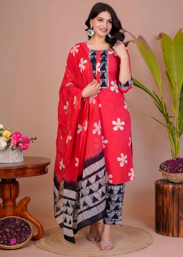 Women_S_Red_Cotton_Printed_Straight_Kurti_With_Pant_Dupatta_Set