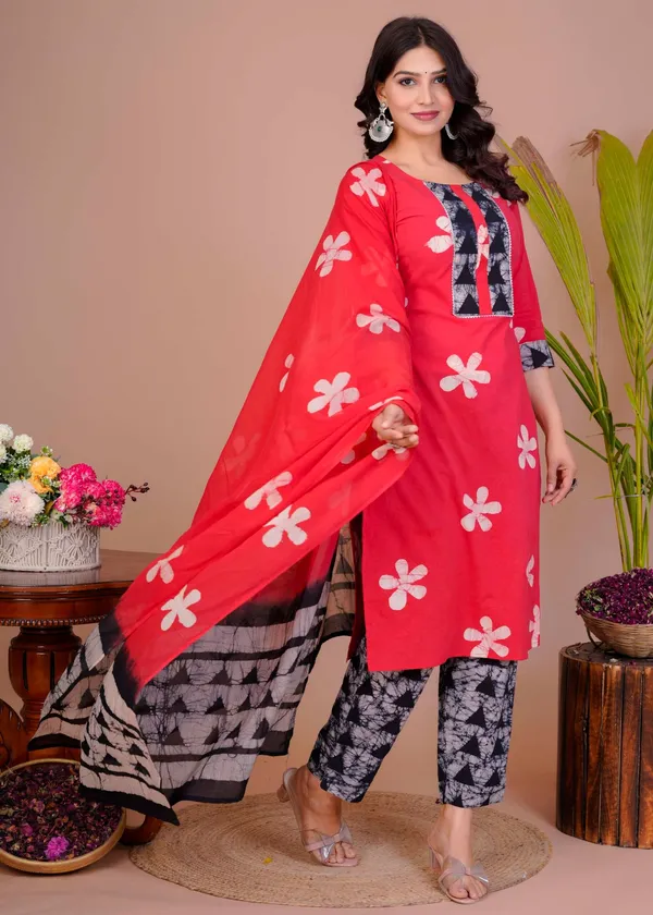 Women_S_Red_Cotton_Printed_Straight_Kurti_With_Pant_Dupatta_Set