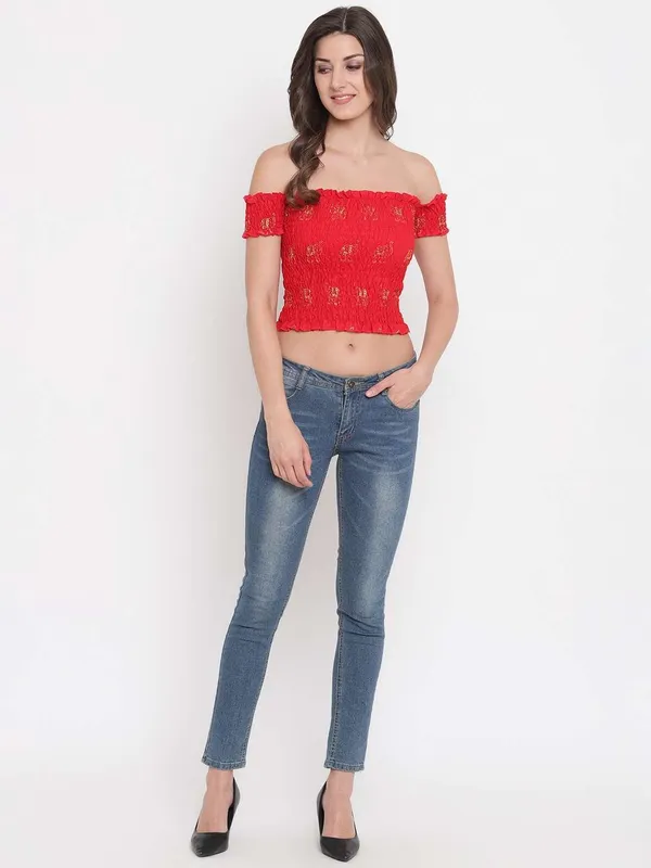 Women_S_Rayon_Printed_Off_Shoulder_Smocked_Crop_Top_Short_Sleeve_Casual_Styles_Tank_Top_Free_Size_Multi11