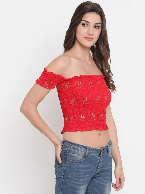 Women_S_Rayon_Printed_Off_Shoulder_Smocked_Crop_Top_Short_Sleeve_Casual_Styles_Tank_Top_Free_Size_Multi11