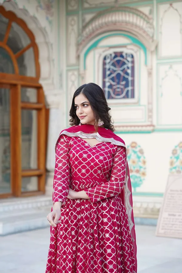 Pink_Faux_Blooming_Designer_Gown_With_Sequined_Dupatta_Elegant_Fully_Flared_Party_Wedding_Set