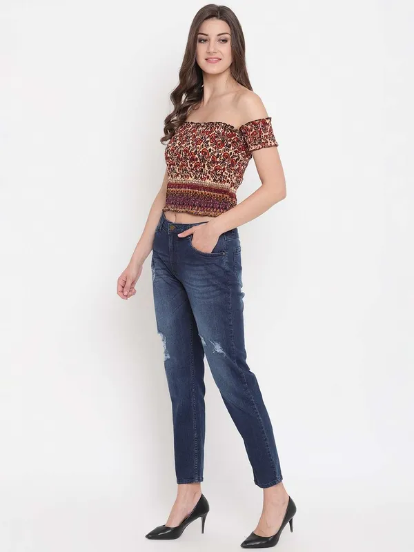 Women_S_Rayon_Printed_Off_Shoulder_Smocked_Crop_Top_Short_Sleeve_Casual_Styles_Tank_Top_Free_Size_Multi3