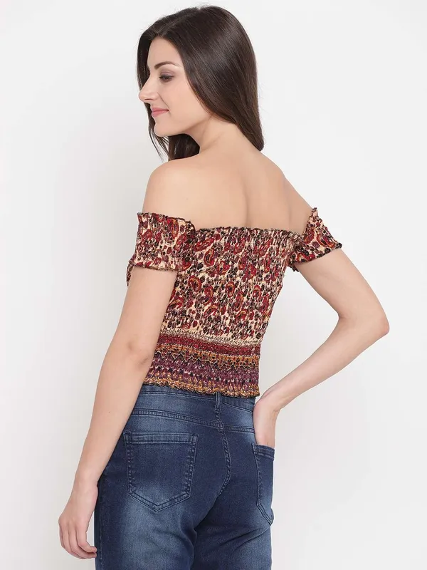 Women_S_Rayon_Printed_Off_Shoulder_Smocked_Crop_Top_Short_Sleeve_Casual_Styles_Tank_Top_Free_Size_Multi3