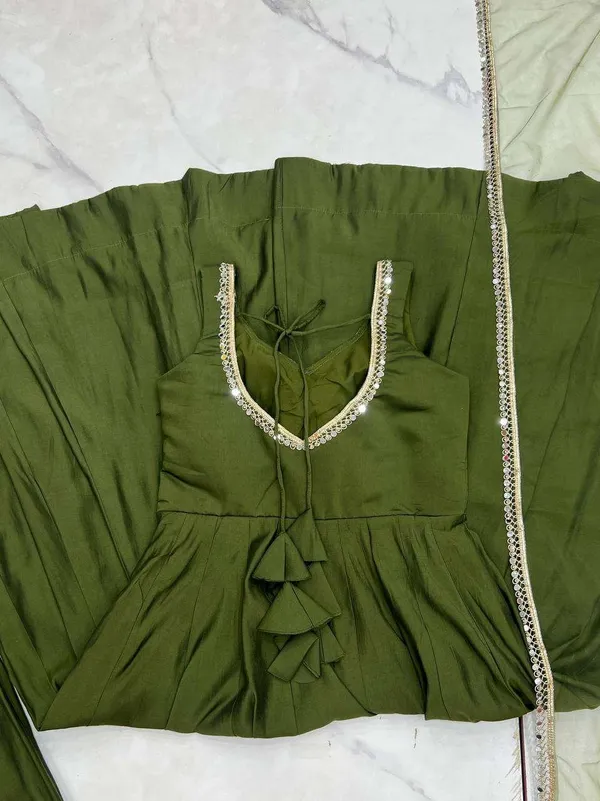 Womens_Pure_Romansilk_Chanderi_Anarkali_Kurti_With_Pant_Dupatta_Set