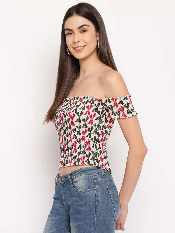 Women_S_Rayon_Printed_Off_Shoulder_Smocked_Crop_Top_Short_Sleeve_Casual_Styles_Tank_Top_Free_Size_Multi33