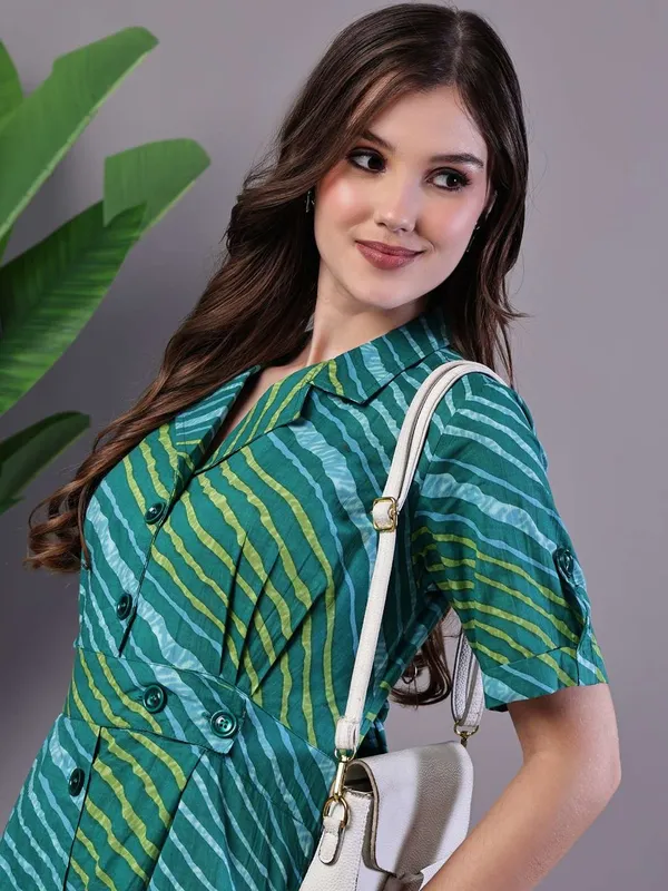 Women_S_Eal_Green_Striped_Cotton_Midi_Shirt_Dress
