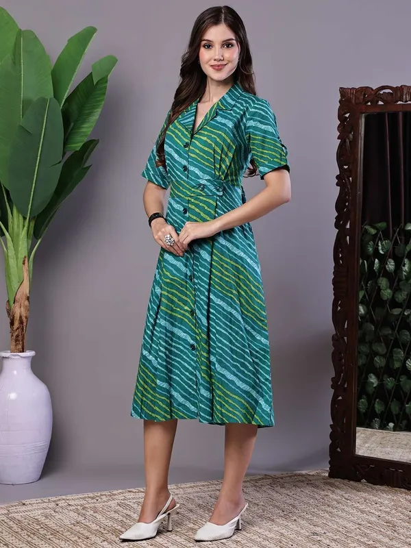Women_S_Eal_Green_Striped_Cotton_Midi_Shirt_Dress