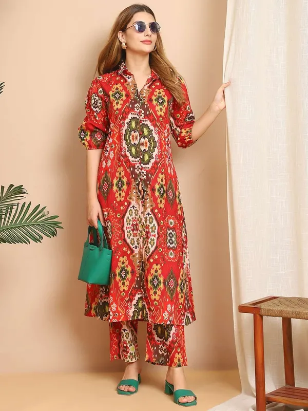Women_S_Pure_Cotton_Printed_Collared_Top_And_Pant_Co_Ord_Set_Multti_Color4