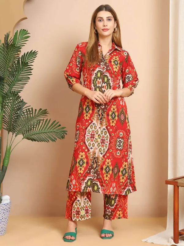 Women_S_Pure_Cotton_Printed_Collared_Top_And_Pant_Co_Ord_Set_Multti_Color4