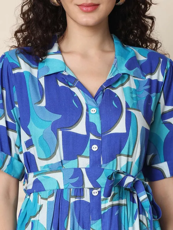 Women_S_Cotton_Printed_A_Line_Midi_Dress_Short_Sleeve_Flared_Gown_Dress_Navy_Blue