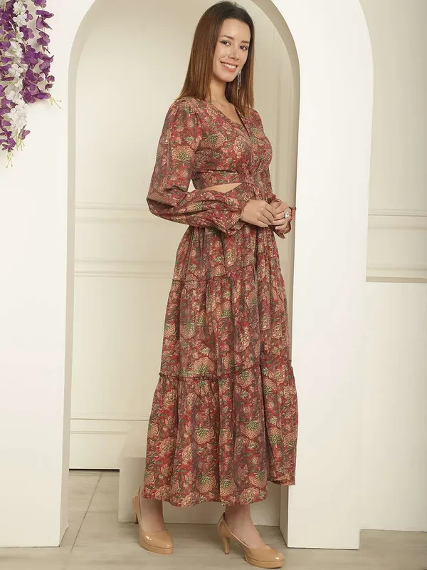 Women_S_Silk_Printed_V_Neck_Long_Bell_Sleeves_Tiered_Maxi_Dress_Gown_Dark_Maroon
