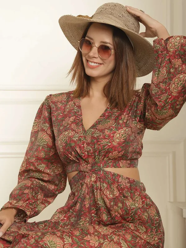 Women_S_Silk_Printed_V_Neck_Long_Bell_Sleeves_Tiered_Maxi_Dress_Gown_Dark_Maroon