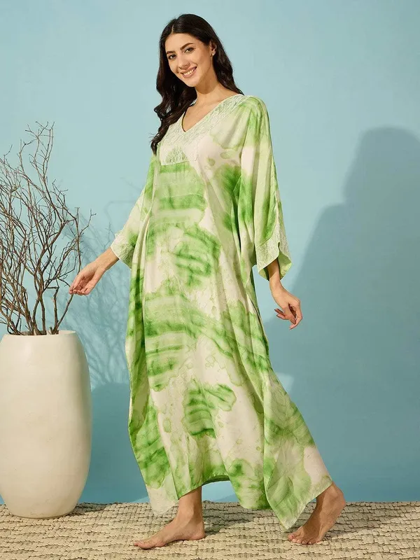 Women_S_Cotton_Tie_Dye_Print_Flowing_Bell_Sleeves_Full_Length_Kaftan_Drees_Casual_Beach_Wear_Green