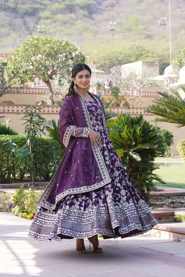 Wine_Viscose_Dyable_Jacquard_Gown_With_Russian_Silk_Sequined_Dupatta_Elegant_Party_Wedding_Set