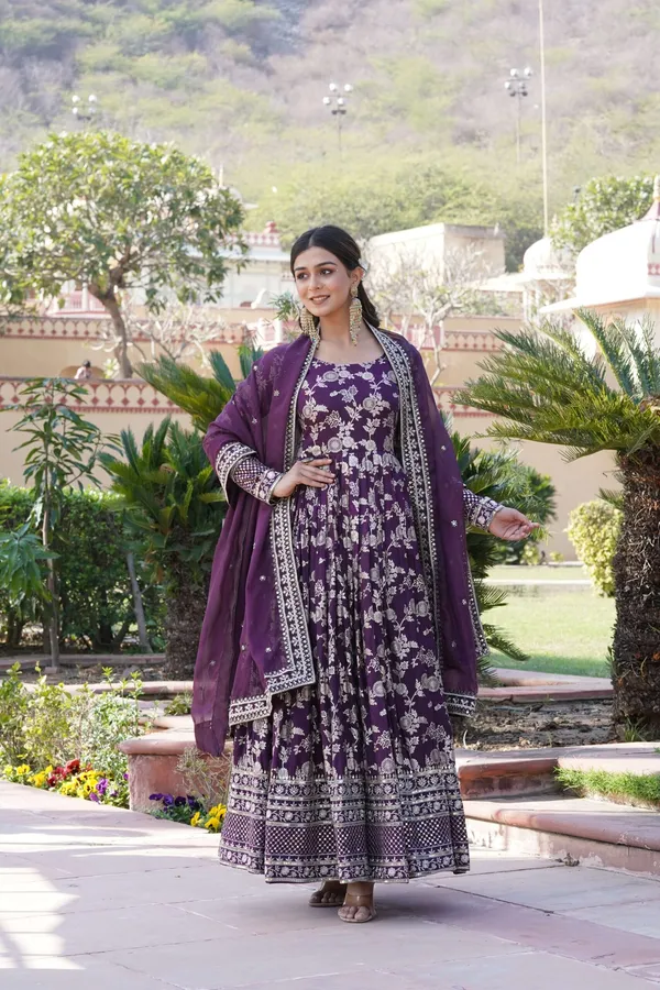 Wine_Viscose_Dyable_Jacquard_Gown_With_Russian_Silk_Sequined_Dupatta_Elegant_Party_Wedding_Set