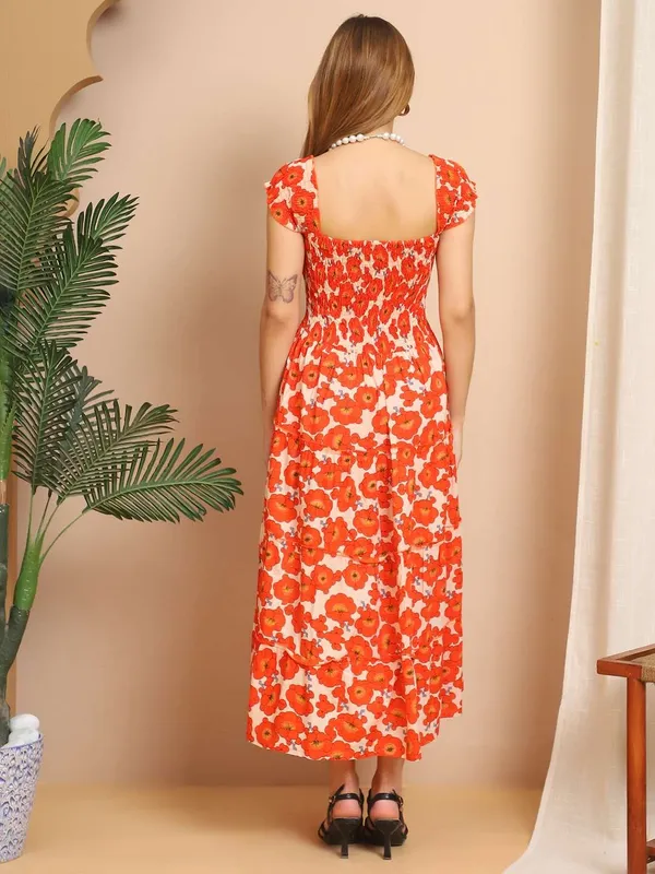 Women_S_Viscos_Rayon_Printed_Off_Shoulder_Midi_Dress_For_Summer_And_Casual_Wear_Orange_Floral