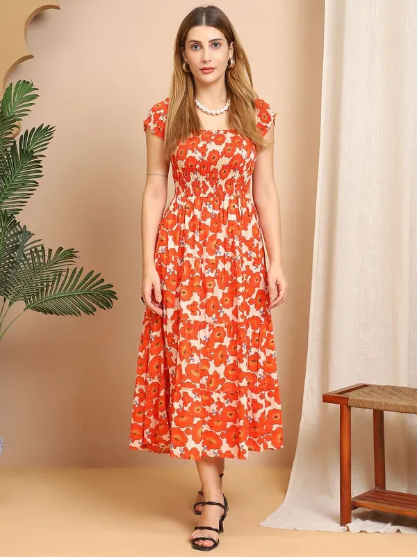 Women_S_Viscos_Rayon_Printed_Off_Shoulder_Midi_Dress_For_Summer_And_Casual_Wear_Orange_Floral