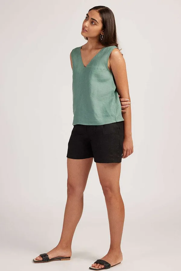 Women_S_Cotton_Solid_V_Neck_Sleevleess_2_Piece_Outfit_Loose_Tank_Top_And_Shot_Scult_Sets_Cord_Set_Pista_Green_Black