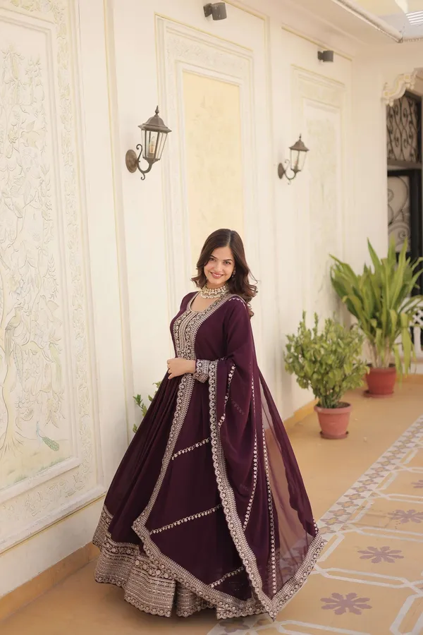 Wine_Faux_Blooming_Sequins_Embroidered_Gown_With_Matching_Dupatta_Festive_Party_Wear_2024