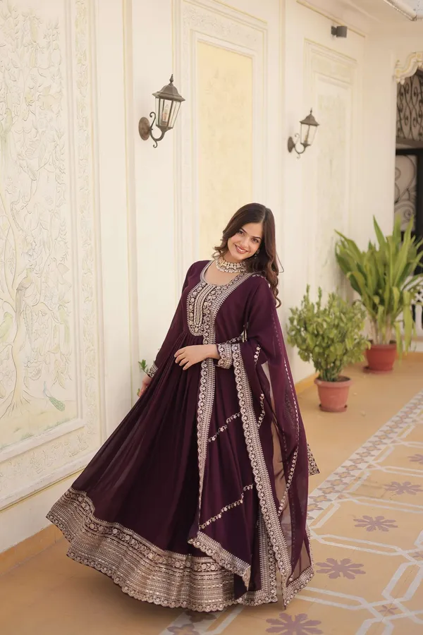 Wine_Faux_Blooming_Sequins_Embroidered_Gown_With_Matching_Dupatta_Festive_Party_Wear_2024