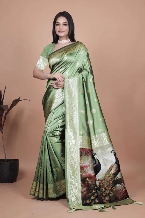 Elegant_Sage_Green_Banarasi_Silk_Saree_With_Golden_Zari_Motifs_Peacock_Pallu_Wedding_Festive_Traditional_Wear