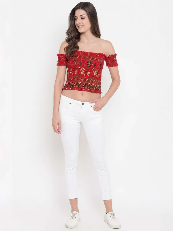 Women_S_Rayon_Printed_Off_Shoulder_Smocked_Crop_Top_Short_Sleeve_Casual_Styles_Tank_Top_Free_Size_Multi6
