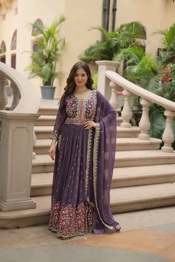 Onion_Faux_Georgette_Sequins_Embroidered_Kurti_With_Sharara_Dupatta_Set