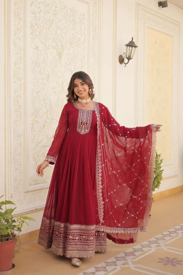 Maroon_Faux_Blooming_Sequins_Embroidered_Gown_With_Matching_Dupatta_Festive_Party_Wear_2024