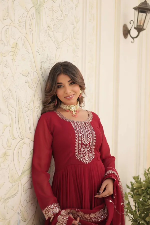 Maroon_Faux_Blooming_Sequins_Embroidered_Gown_With_Matching_Dupatta_Festive_Party_Wear_2024
