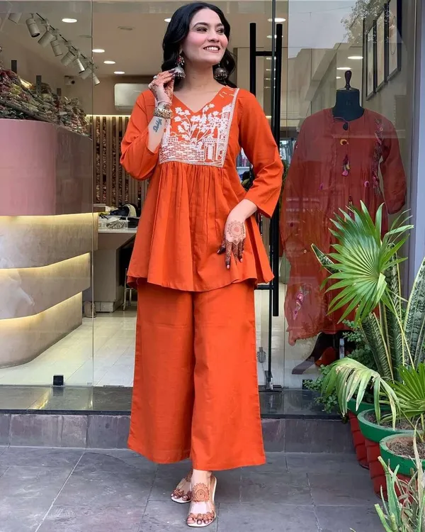 Women_S_Cotton_Embroidered_Flared_Kurta_With_Pant_Set