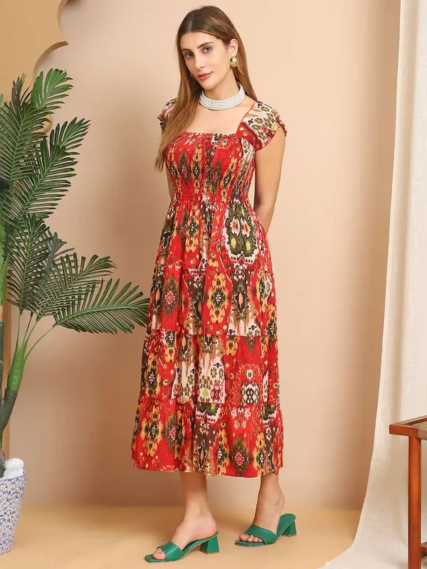 Women_S_Viscos_Rayon_Printed_Off_Shoulder_Midi_Dress_For_Summer_And_Casual_Wear_Red