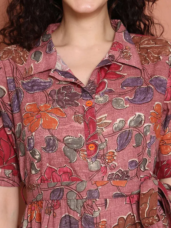 Women_S_Cotton_Printed_A_Line_Midi_Dress_Short_Sleeve_Flared_Gown_Dress_Pink