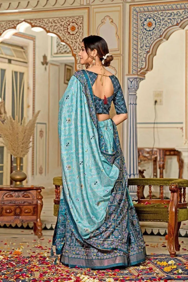Teal_Blue_Dola_Silk_Lehenga_Choli_With_Minakari_Foil_Print_Wedding_Festive_Wear