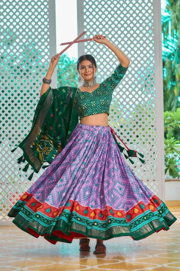 Light_Baby_Pink_Tussar_Silk_Lehenga_Choli_With_Green_Blouse_Minakari_Foil_Print_Wedding_Festive_Wear