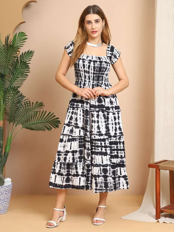 Women_S_Viscos_Rayon_Printed_Off_Shoulder_Midi_Dress_For_Summer_And_Casual_Wear_Black_White