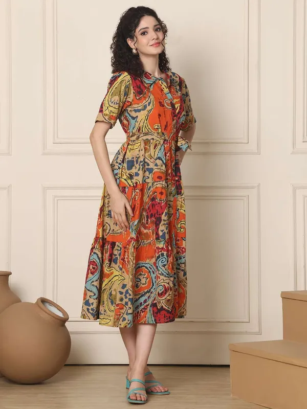 Women_S_Cotton_Printed_A_Line_Midi_Dress_Short_Sleeve_Flared_Gown_Dress_Multti_Color1