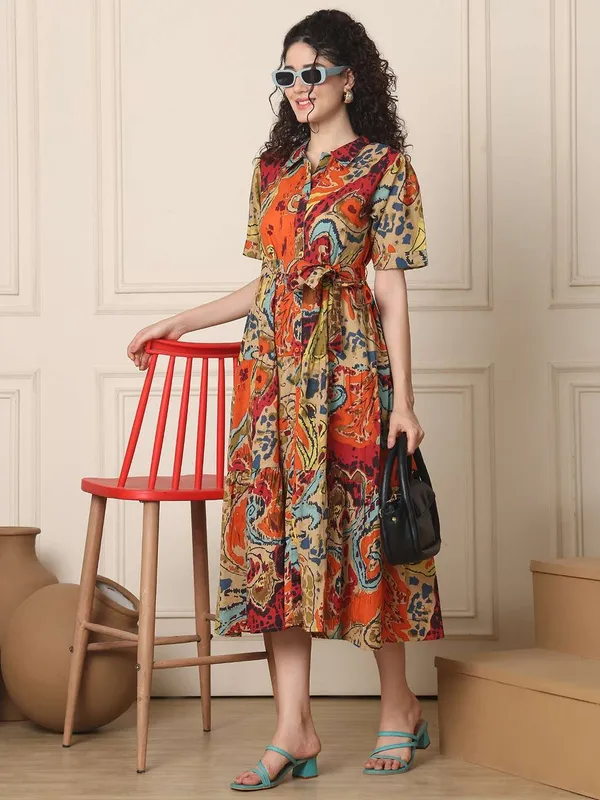 Women_S_Cotton_Printed_A_Line_Midi_Dress_Short_Sleeve_Flared_Gown_Dress_Multti_Color1