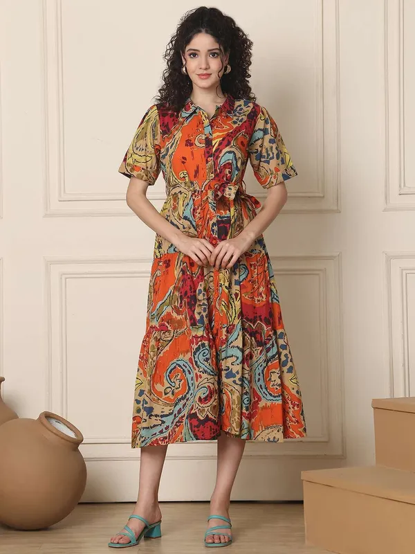 Women_S_Cotton_Printed_A_Line_Midi_Dress_Short_Sleeve_Flared_Gown_Dress_Multti_Color1