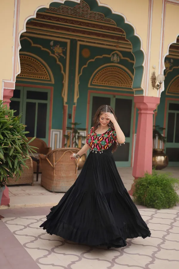 Black_Elegant_Kutchi_Gamthi_Work_Reyon_Gown_With_Heavy_Flair